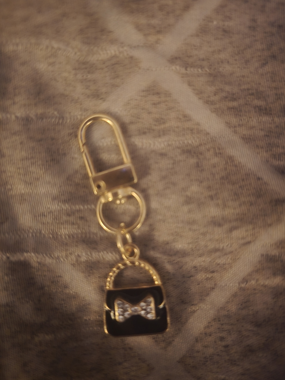 Gold and Black Handbag Mini Keychain Charm with Crystal Bow Accent-NEW!